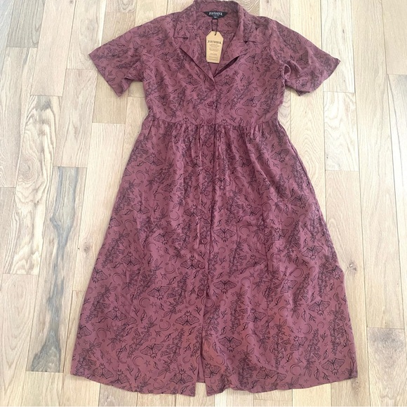 Disturbia Roxana Moth Foxglove Button Down Midi Shirt Dress - Picture 2 of 9